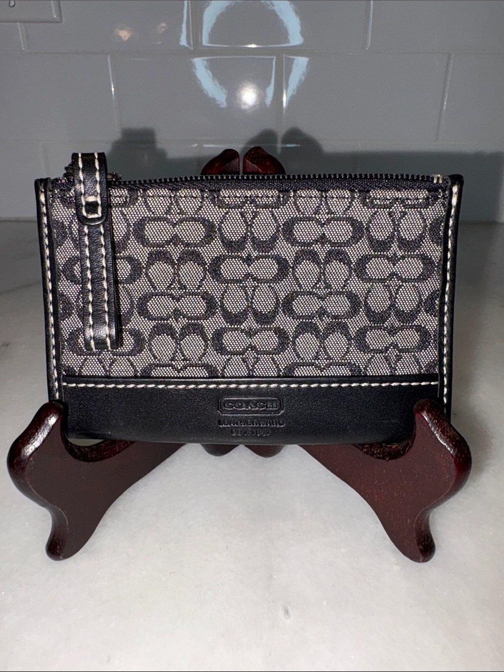 Coach Signature C Wristlet Wallet Monogram Zip Pouch Leather Trim Y2K NWOT